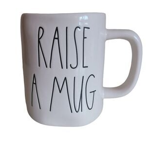 rae dunn raise a mug ivory white ceramic farmhouse coffee mug handcrafted